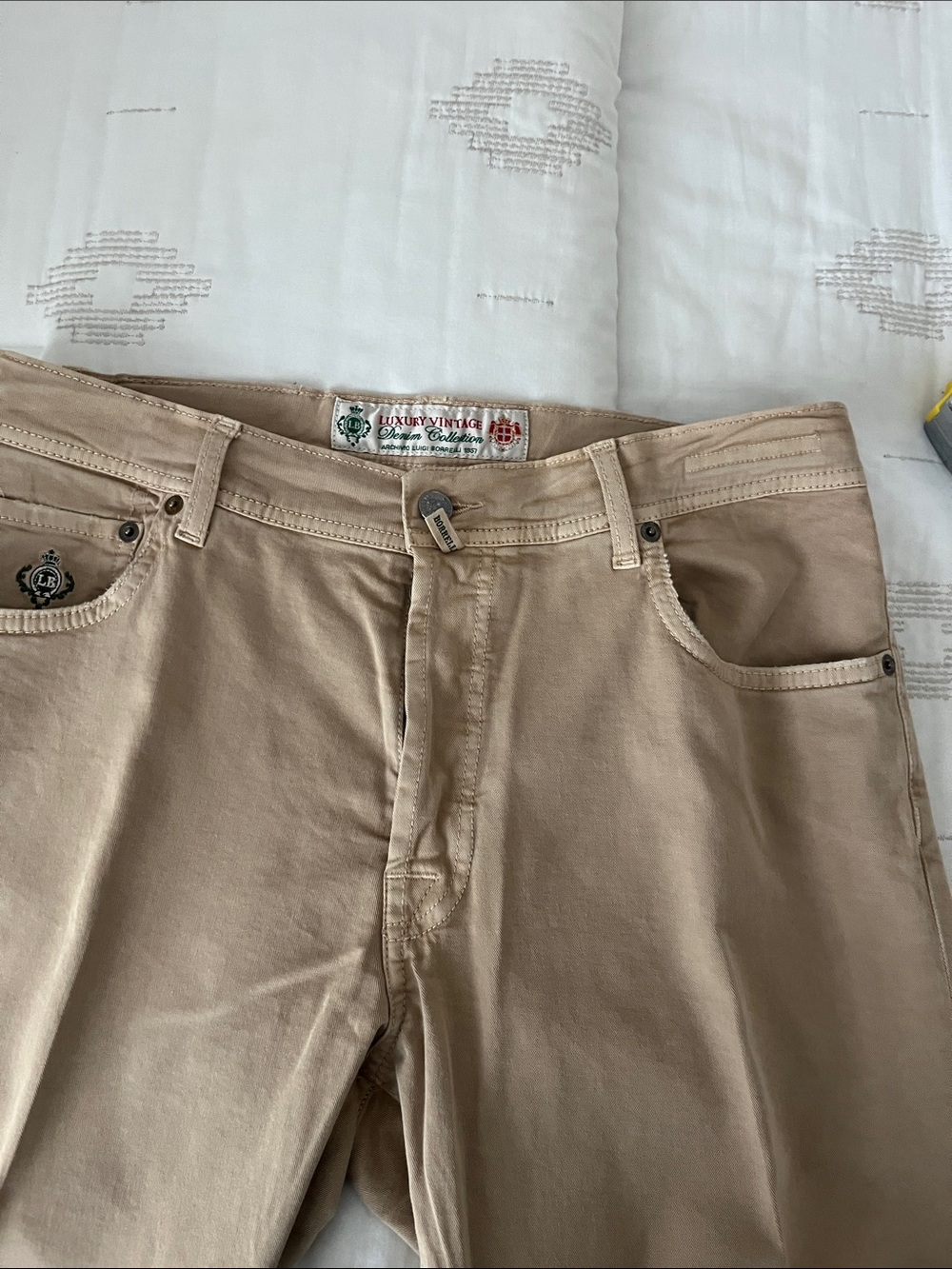 Tan Straight Jeans for Men-Luigi Borrelli Luxury Vintage ( button fly)